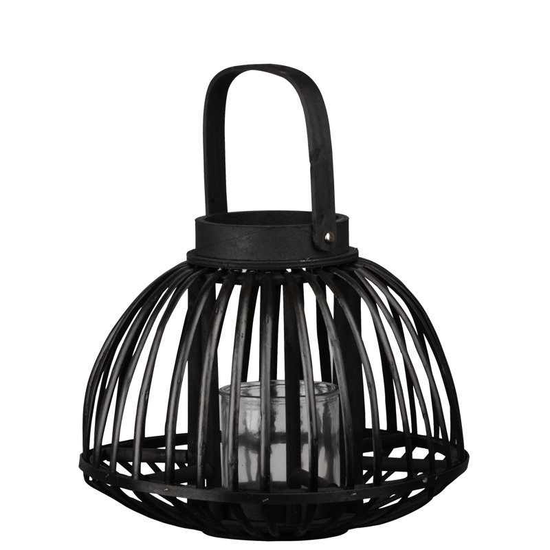 Lanterne ronde en bois, H 10,25 po x l 12,5 po x P 15,5 po, Noir