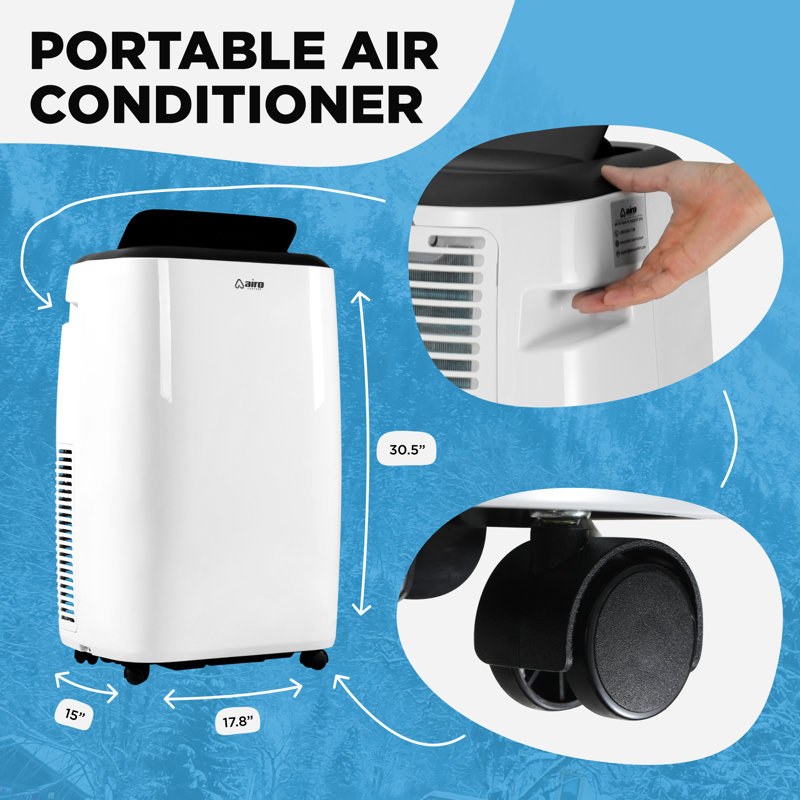 AIRO COMFORT 10,000 BTU Portable Air Conditioner Cools 450 Sq. Ft. With Dehumidifier And LCD Remote In White