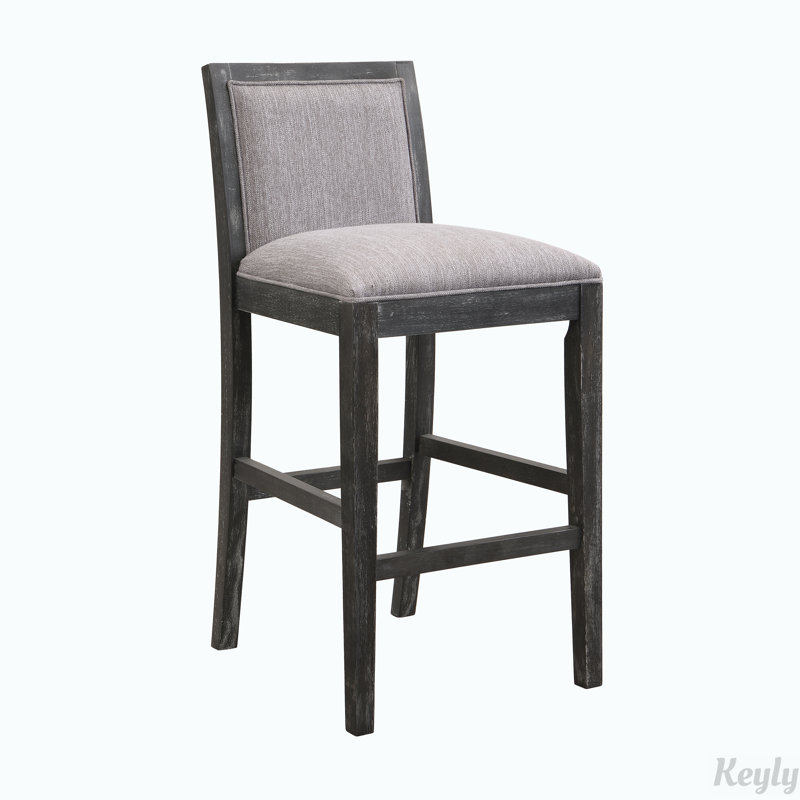 Gray Upholstered Rubberwood Bar Stools Set of 2
