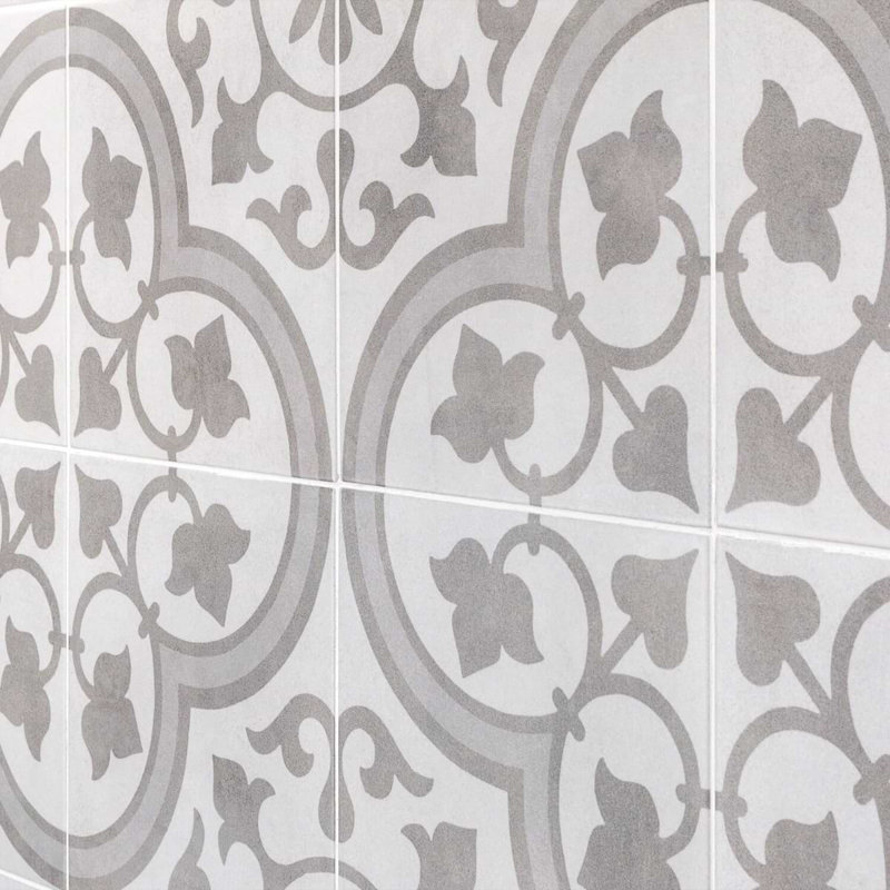 Cascais 9x9 Matte Porcelain Tile, Silver Ornate