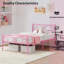 Structure de lit simple en métal, sommier plateforme avec tête et pied de lit, rangement sous le lit, support en lattes d'acier robuste, rose-1409374743