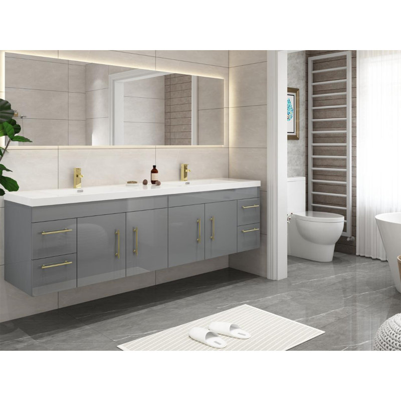 Ensemble de meuble-lavabo double 83 po Romer, Gris, Or
