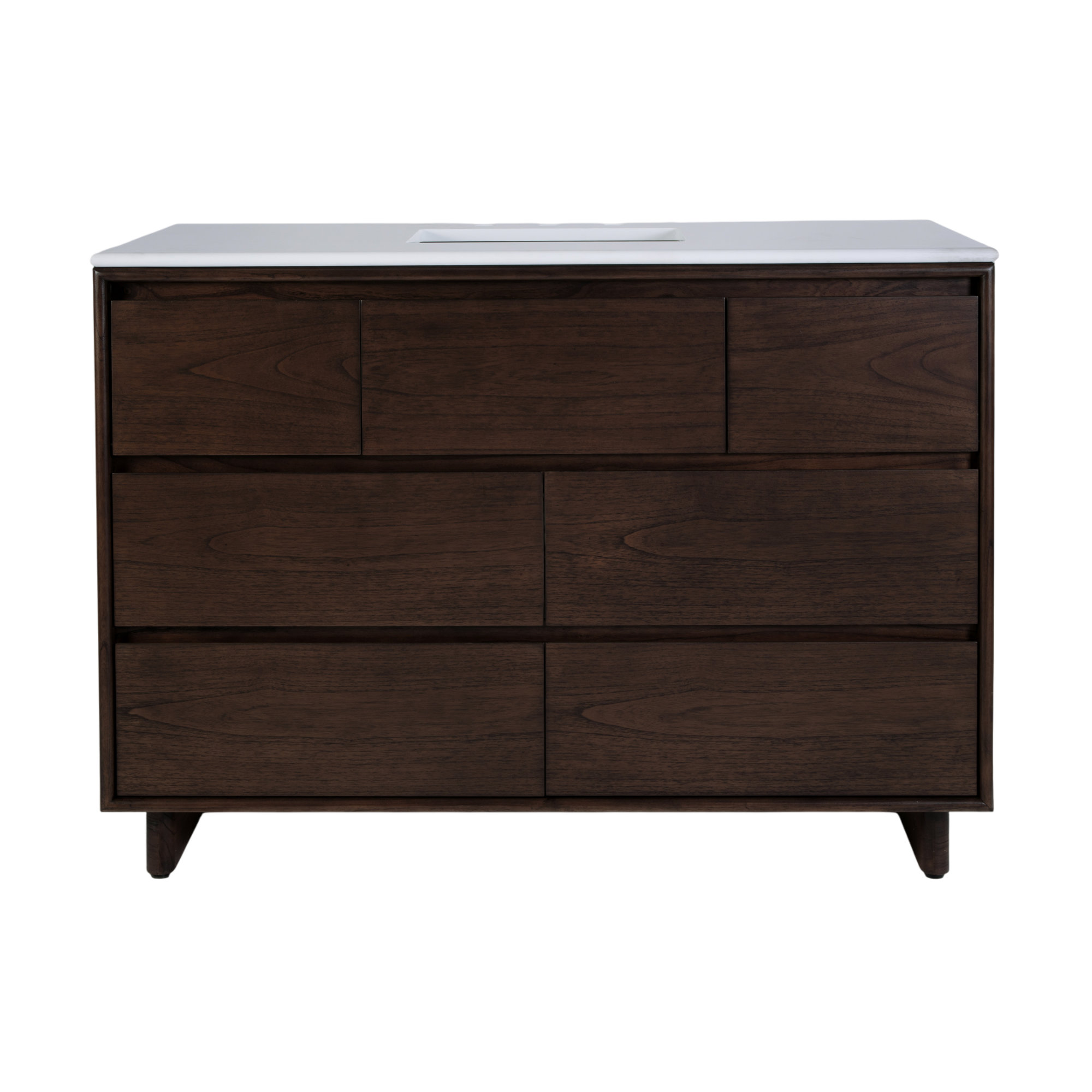 Soleil 48 in. W Wood and Quartz Single Sink 6 Drawer Vanity Set, 48", Brown