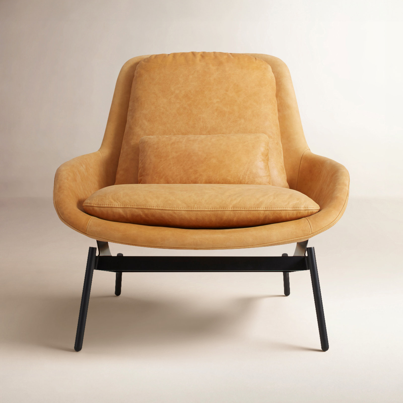 Field Upholstered Accent Chair, Camel Genuine Leather