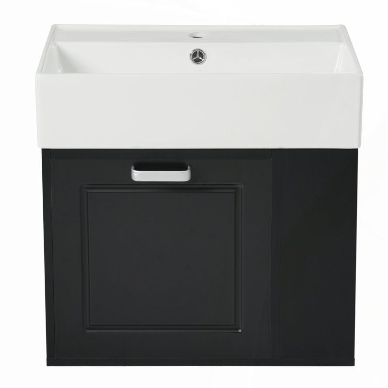 Meuble-lavabo flottant mural de 21,8 po avec lavabo, grand tiroir, tablette réglable et système de fermeture en douceur noir