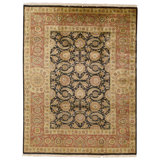 Hand Knotted Wool Oriental Area Rug in Black And Rust