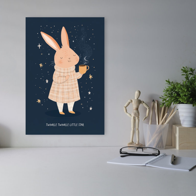 «Cozy Bunny Night Peaceful Abstract Contemporary Lapin Forest Landscape», reproduction d'art murale, H 18 po x l 12 po
