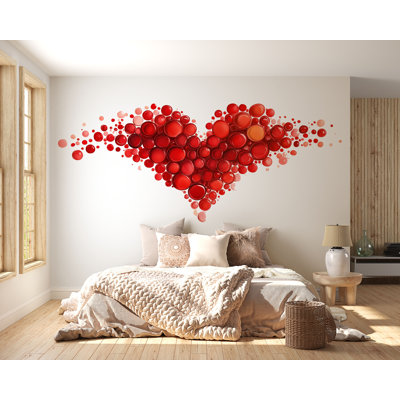 Adhésif mural cœur rouge, art mural romantique chambre à coucher, murale cœur d'amour, autocollant mural Saint-Valentin, cadeau de couple, décoration de chambre Boho 569MV