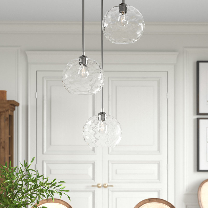Luminaire suspendu grappe à intensité variable 3 lumières Halton, Nickel brossé