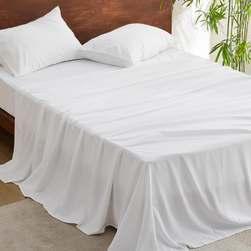 Bedsure Polyester & Rayon Derived from Bamboo Sheets, Queen Sheet Set with 2 Pillowcases, White