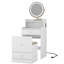 Meuble-lavabo 3 en 1 avec miroir lumineux - blanc, matériau, 2 tiroirs de rangement, tabouret rembourré, coiffeuse compacte pour salle de bain