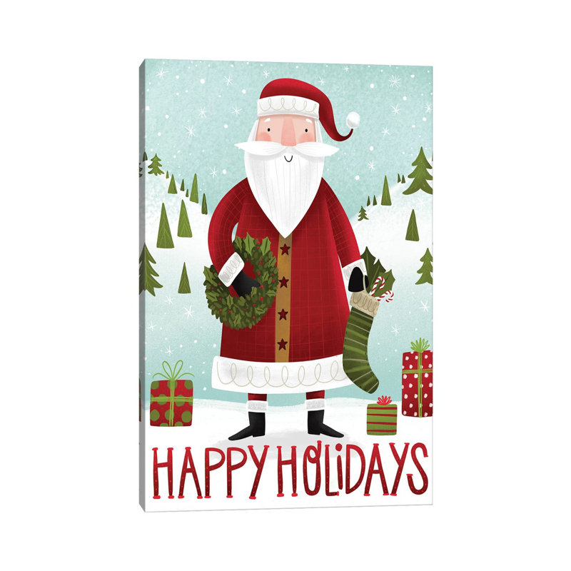 Folk Santa 1 Piece Wrapped Canvas Wall Art