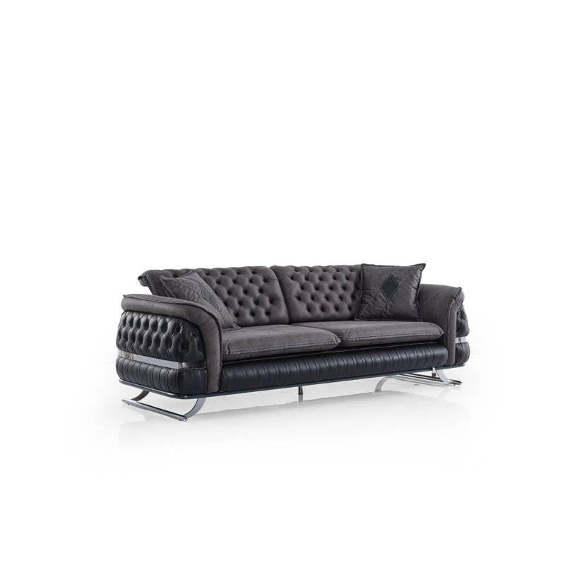 Everly Quinn Luxury Chesterfield Tufted Fabric & Leather Sofa - Wayfair ...