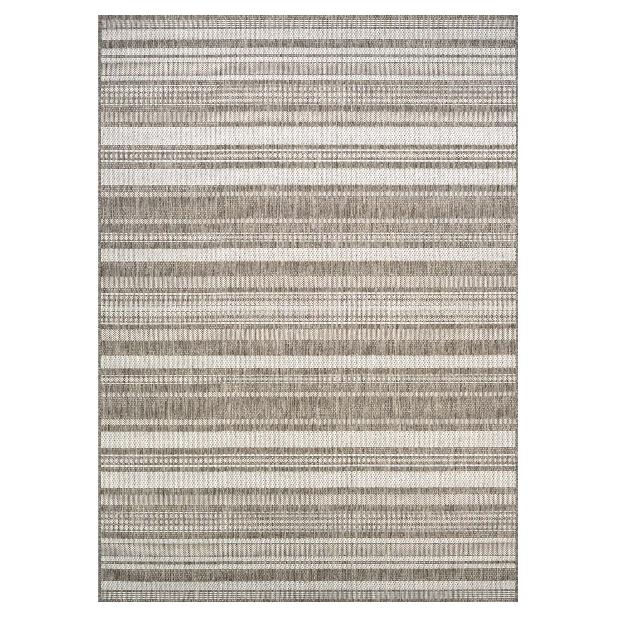 Dovecove Sania Striped Champagne Taupe Indoor Outdoor Area Rug | Wayfair