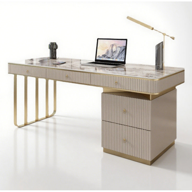 Bureau léger avec 5 tiroirs, H 29,9 po x l 55,1 po x P 23,6 po, Blanc