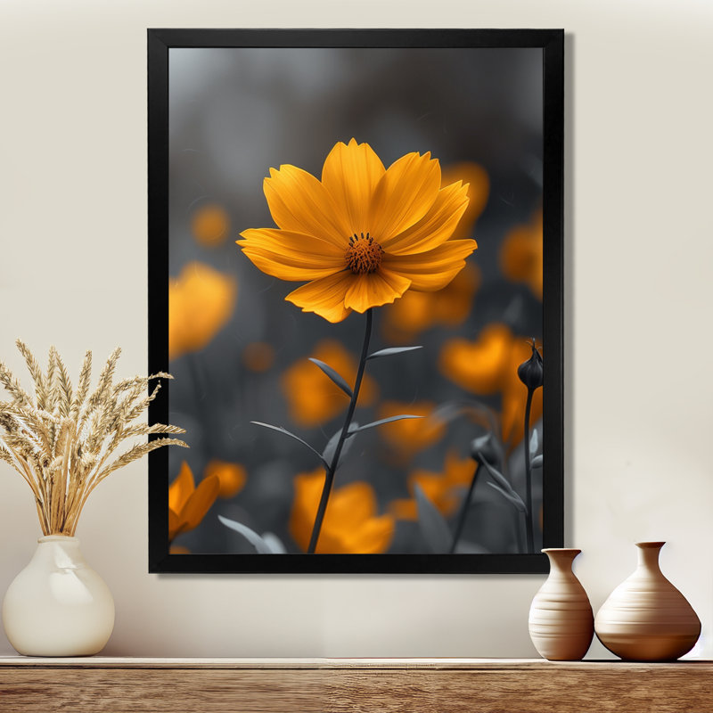Jaune jaune, soleil d'été, souci, impression d'art mural, H 12 po x l 20 po, Cadre simple noir, bois massif
