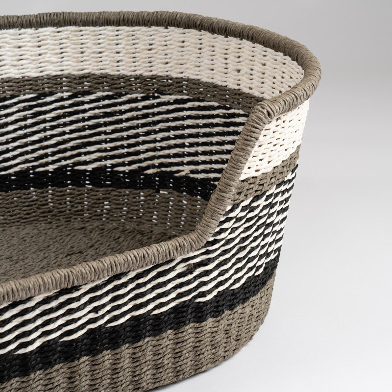 Grey Stripe Woven Pet Bed with mat, Medium (26 - 40 lbs), 24cm H x 72cm W x 46cm D