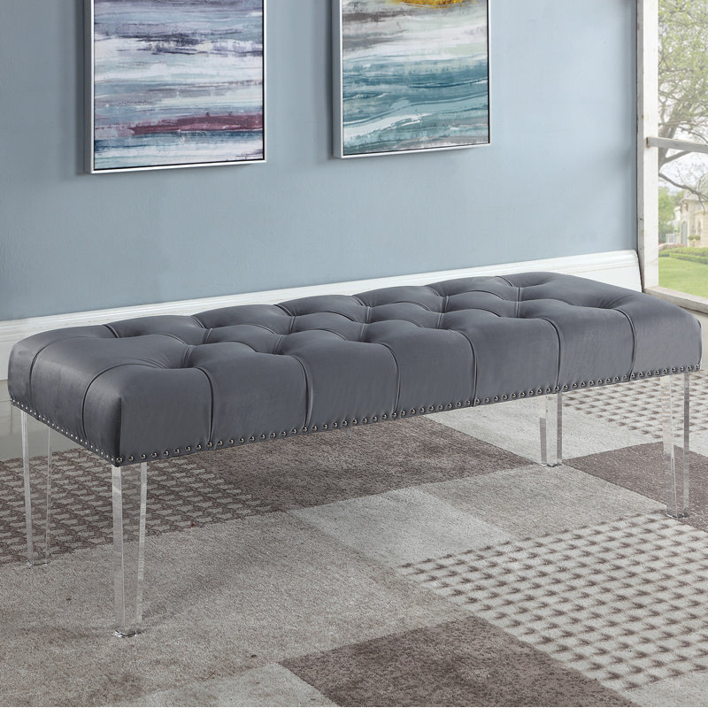 Stockbridge Velvet Upholstered Bench, Gray