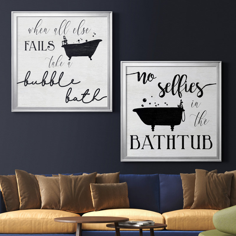 «Take A Bubble Bath», ensemble de 2 reproductions d'impressions, H 17,5 po x l 35 po x P 1,5 po, Toile avec cadre argenté