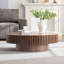 Table basse ovale en bois 43,5 "avec relief fabriqué à la main | Base de piédestal robuste, conception en forme d'olive pour le salon