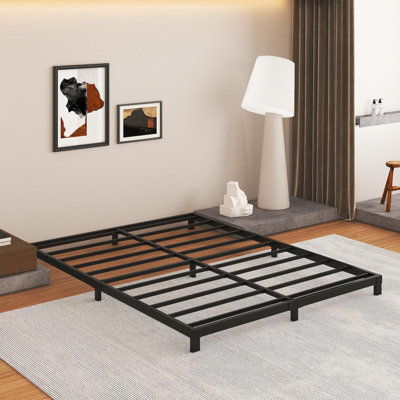 LowBed Frame - Heavy Duty Metal -Bed Frame In Matte Heavy Duty With Steel Slats, Easy Assembly, Noise-Free, Non-Slip, No Box Spring Needed