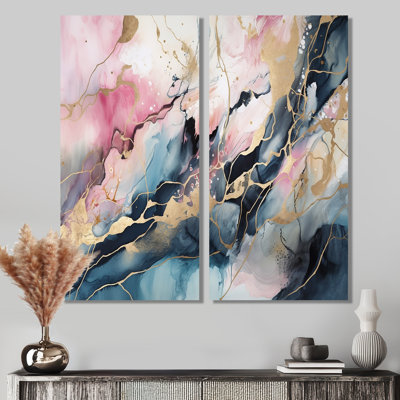 Exploring The Depths Of Blue Geode I - Pink Modern Art Prints On Canvas