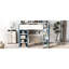 Lit mezzanine double en bois pleine grandeur blanc et bleu avec garde-robe intégrée et espace d'étude de conception moderne, espace fonctionnel, structure de support de rangement facile à installer, utilisation multiple, aménagement compact-797965083