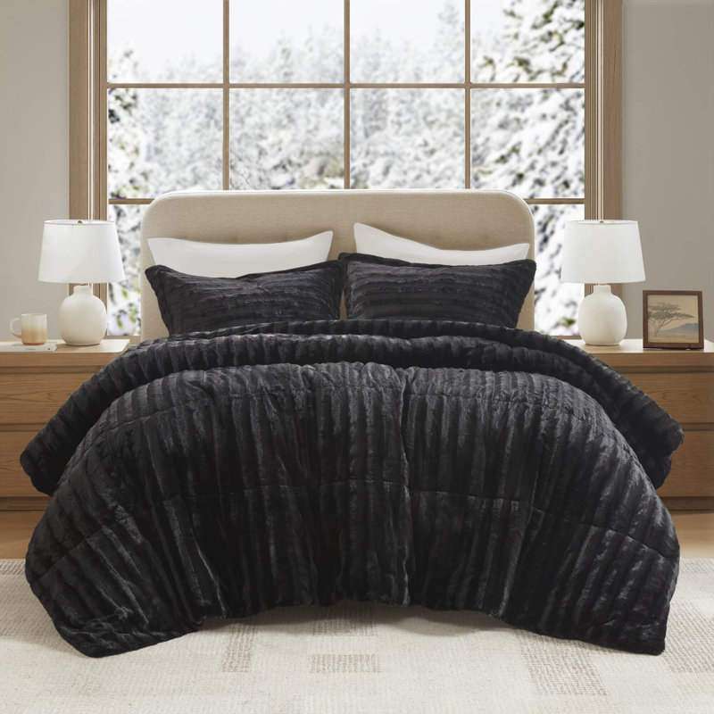 Ensemble d'édredon ultra-doux 3 pièces Duke, Édredon double / grand + 2 taies décoratives sta, Noir