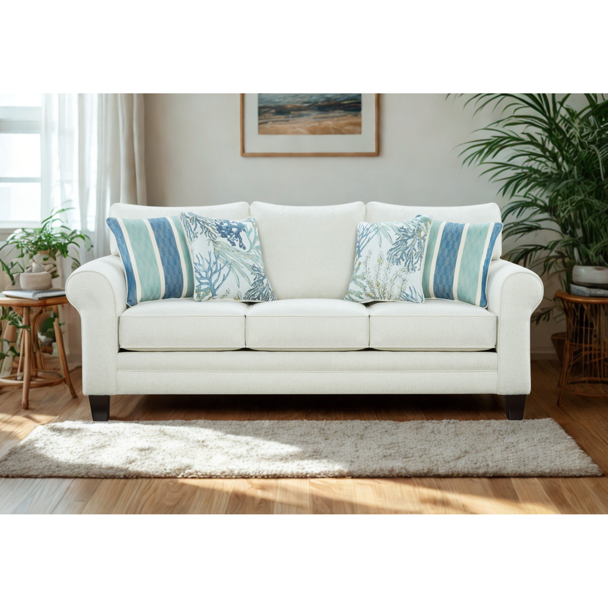 Aurora 88" Rolled Arm Sofa with Reversible Cushions, Sleeper, Revolution Performance Fabrics,  Grande Glacier