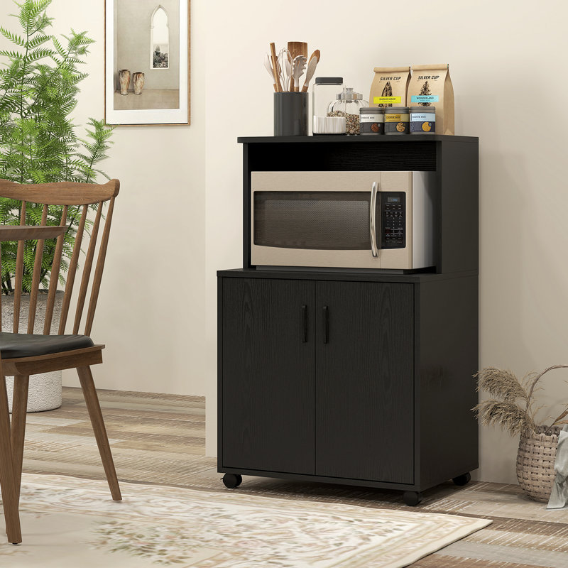 Buffet de rangement pour chariot à micro-ondes sur roulettes, noir