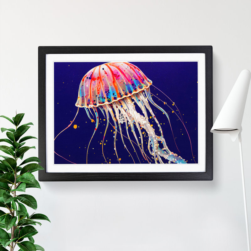XH1022-6644X Painted Jellyfish - Single Picture Frame Painting, Black Framed, 46cm H x 64cm W x 2cm D