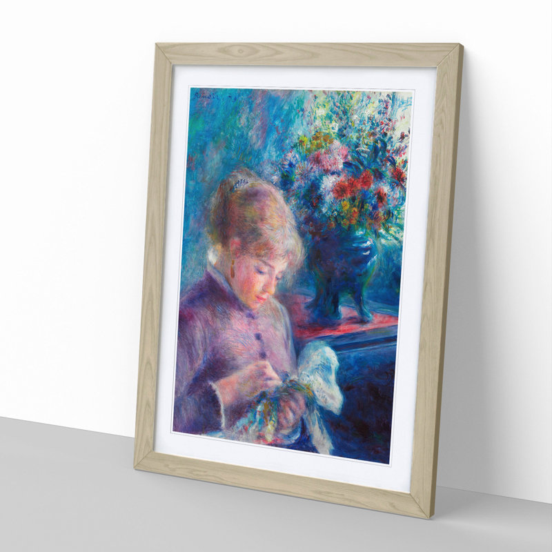Young Woman Sewing by Pierre-Auguste Renoir - Picture Frame Painting, Oak Framed, 36cm H x 27cm W x 2cm D