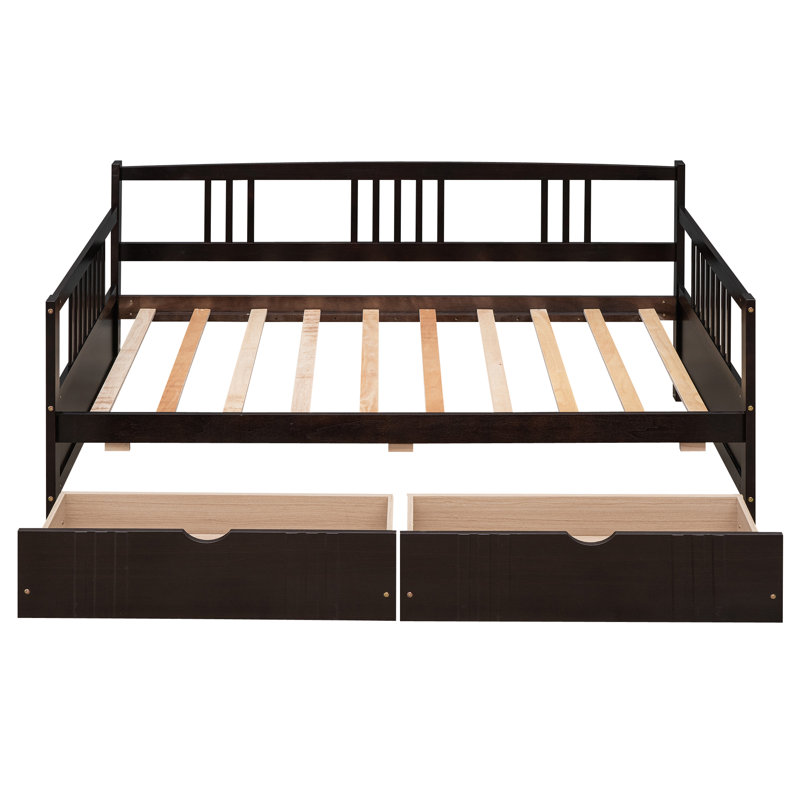 Daybed Wood Frame with Two Drawers, Stylish and Functional Bed Design, Perfect for Any Room with Ample Storage, Brown