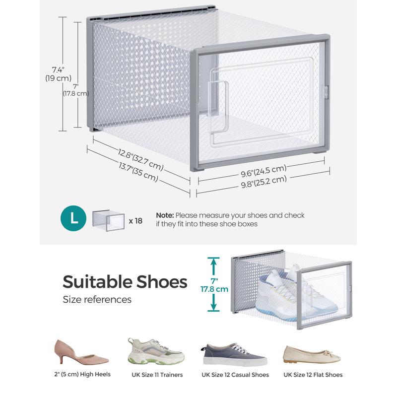Bleecker 10 Pair Stackable Shoe Storage Cabinet, Grey