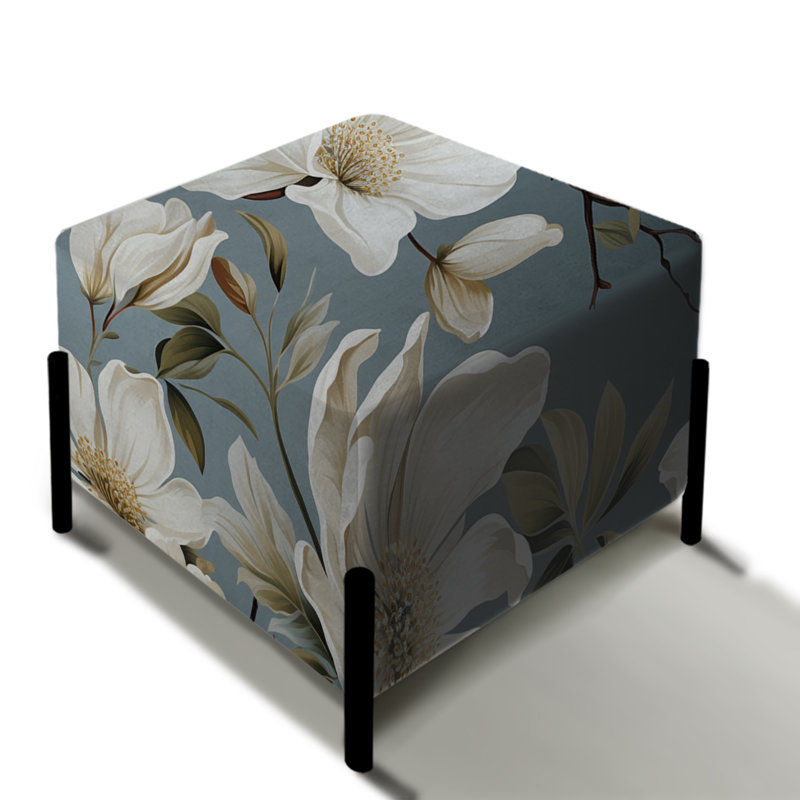 Repose-pieds carré gris et blanc en forme de fleur d'orchidée