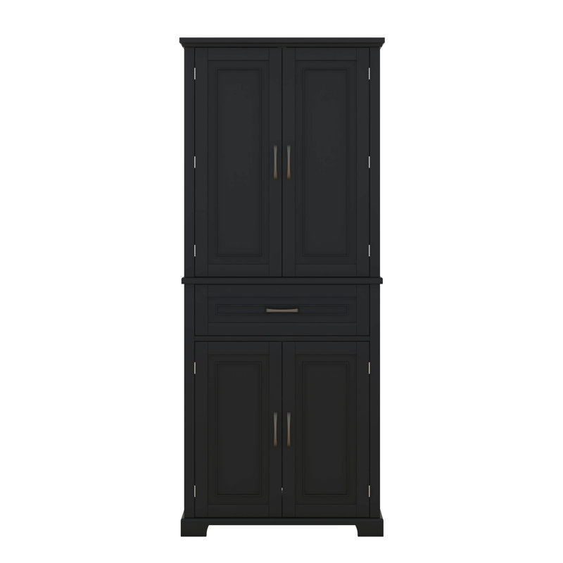 Armoire de rangement de salle de bain avec portes et tiroir, plusieurs espaces de rangement, tablette réglable, Noir