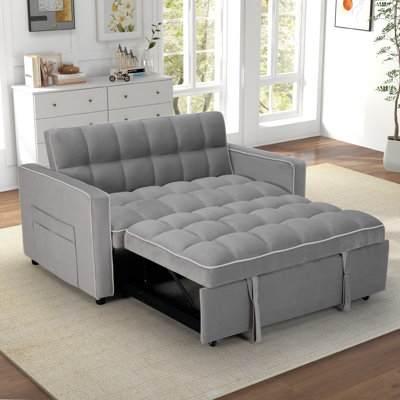 53.1" Wide Modern Convertible Microsuede Sleeper Sofa Bed With Reclining Backrest And Side Pocket