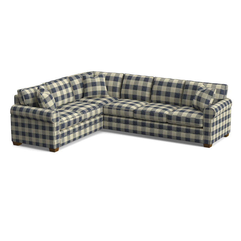 Bedford Upholstered L-Sectional, Havana Finish, Blue Buffalo Check; 0120-61, Left Hand Facing