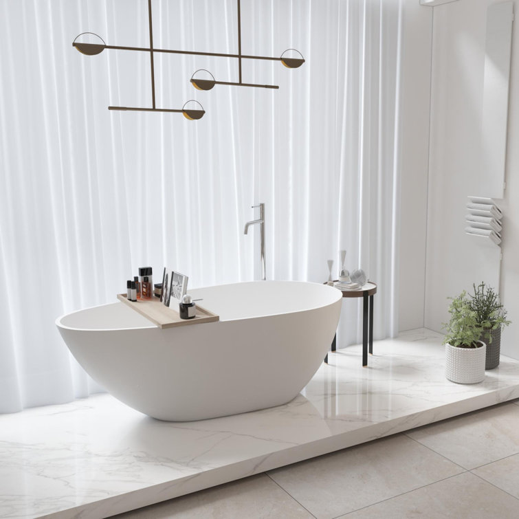 59"L x 30.7"W x 21.3"H Solid Surface Freestanding Oval Tub with Overflow and Drain