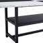 Table de salle à manger blanche et noire avec structure de bureau jumelée à 6 chaises en cuir artificiel pour amis, table de bureau, pieds en métal, chaises-310792667