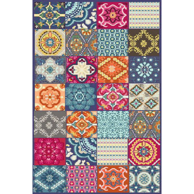 Tapis bleu / rose Plinio