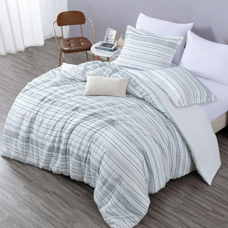 Boho Striped Soft Textured Clip Jacquard Comforter Set, QueenComforter+2StandardShams+2StandardPillowcases