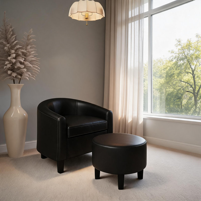 Fauteuil d'appoint avec repose-pieds en similicuir, Noir