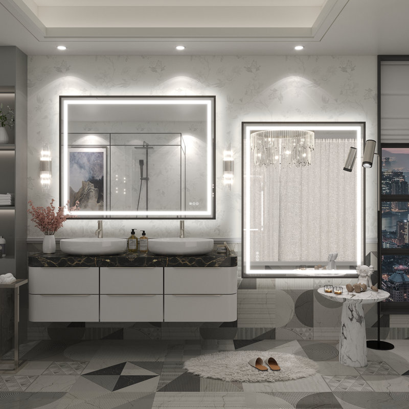 Miroir de salle de bain / meuble-lavabo mural Molly, 48 po x 38 po, Noir