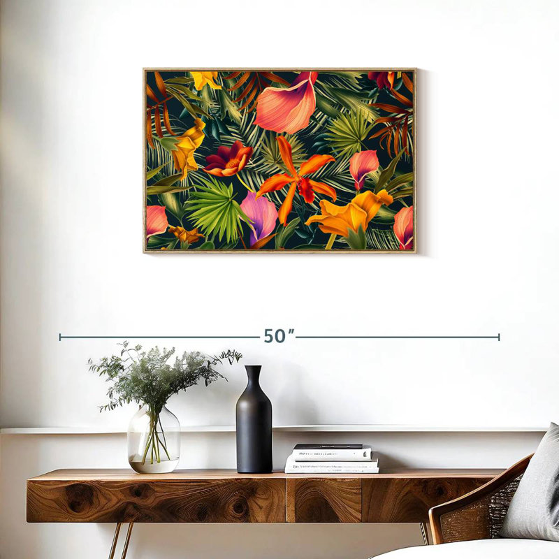 Floral tropical, Cadre flottant en bois naturel, 31 po x 21 po