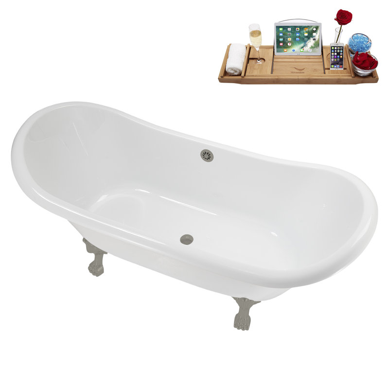 71" Streamline Clawfoot Tub,Tray,Drain and Clawfeet, Brushed Gun Metal, Brushed GunMetal