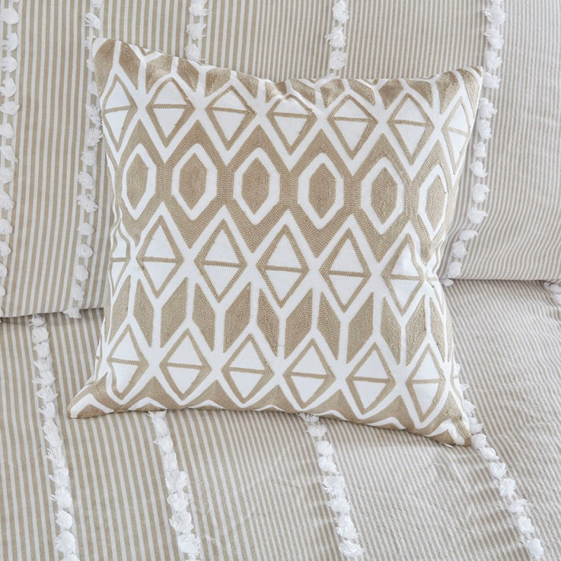 Embroidered Cotton Oblong Decorative Pillow Taupe 12X20"