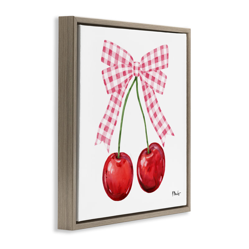 Cadre flottant Lucky Cherries & Bow, design par Paul Brent, H 18 po x l 18 po, Cadre flottant orme Montalcino