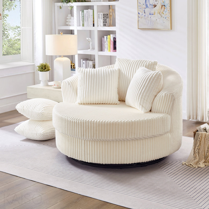Fauteuil pivotant à 360 °, chaise longue moderne en velours côtelé pour le salon, Beige Foam Padding