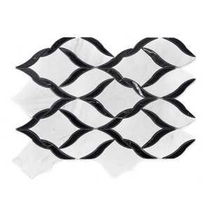 Santorini Vine 12" x 12" Marble Mosaic Wall & Floor Tile, Carrara/Nero